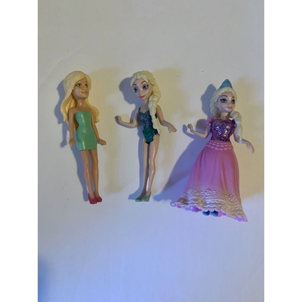 DISNEY PRINCESS Magic Clip Polly Pocket Dolls Mattel 2009 Mixed Lot Frozen Elsa